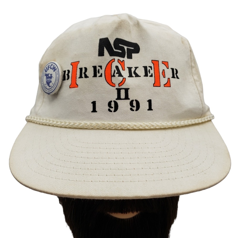 Vintage ASP Ice Breaker II 1991 Hat Rope Brim Snapback Cap UFCW Patch